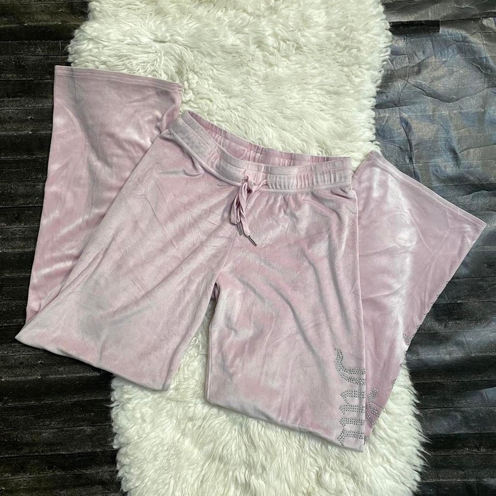 LIGHT PINK VELOUR JUICY COUTURE SIZE SMALL SLEEPWEAR PAJAMA PANTS RHINESTONE